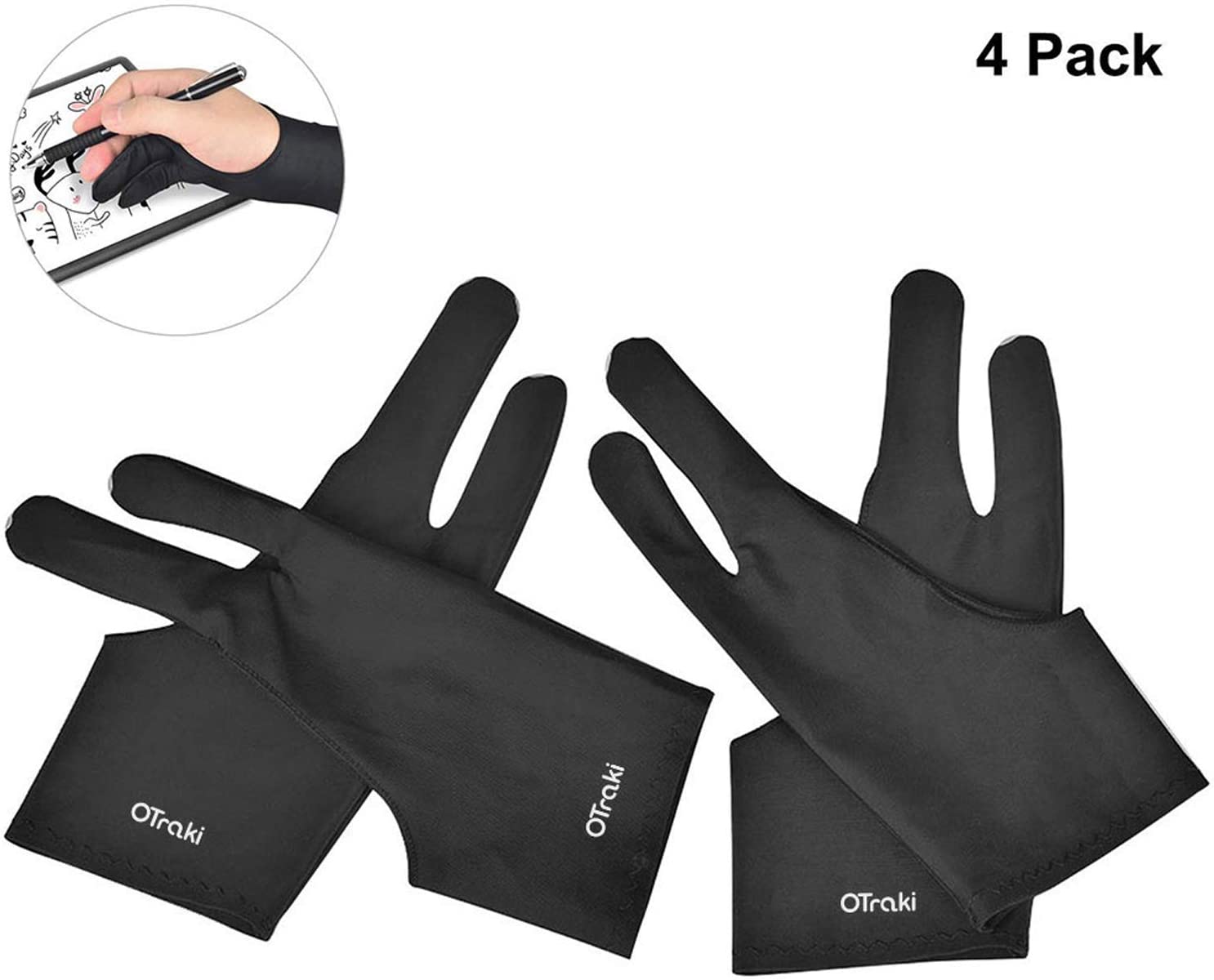 OTraki 4 Pack Artist Gloves Anti Smudge Two Fingers Drawing Gloves for  Paper Sketching, Pad Monitor, Graphics Tablet, Universal for Left and Right