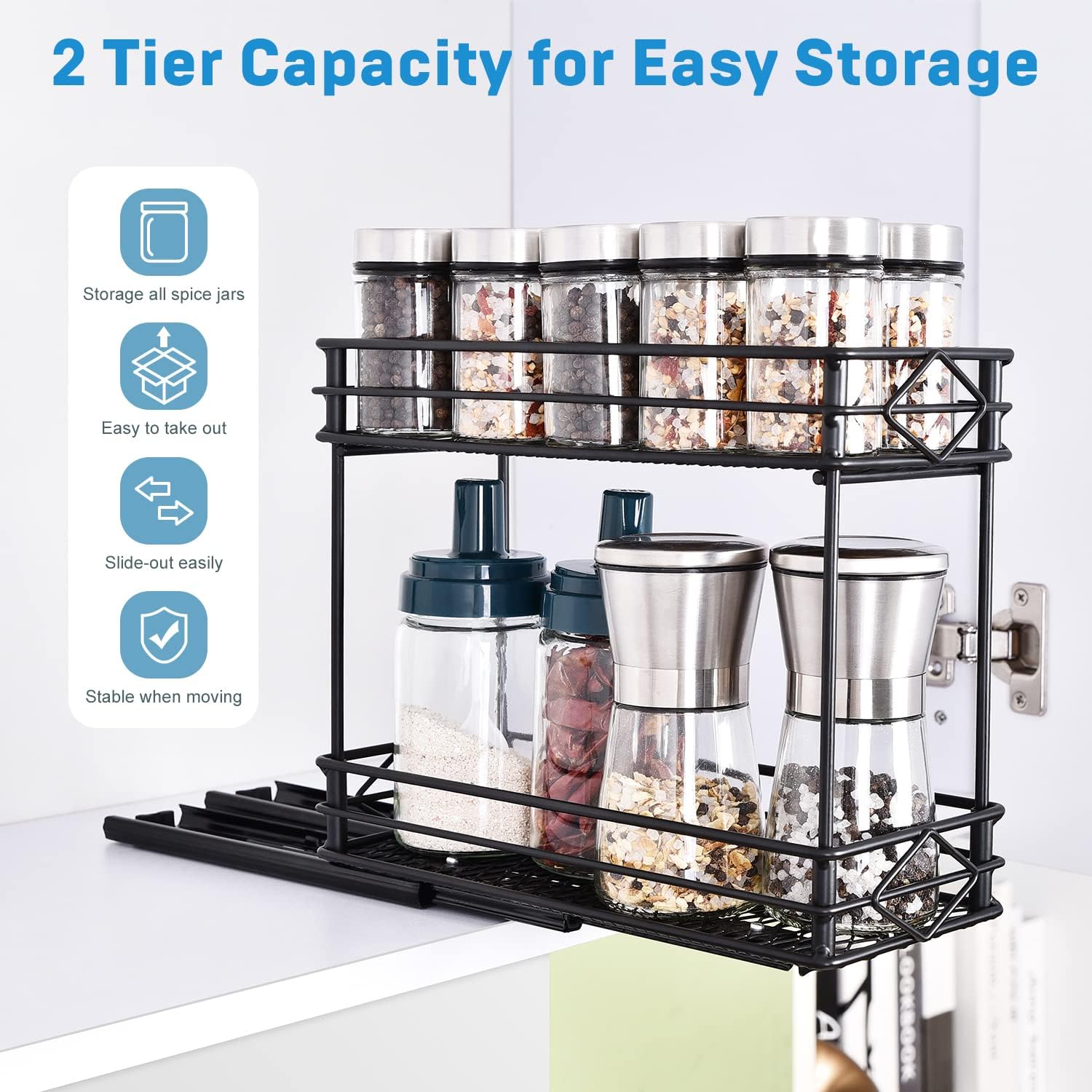 Pull Out Spice Rack, Kitchen Organization, Pull Out Spice Rack Organizer  For Cabinet, Under Sink Organizer, Sliding Spice Organizer Shelf For  Kitchen Cabinet, Rustproof Durable Spice Cabinet Organizer, Spice Organizer,  Kitchen Accessaries 